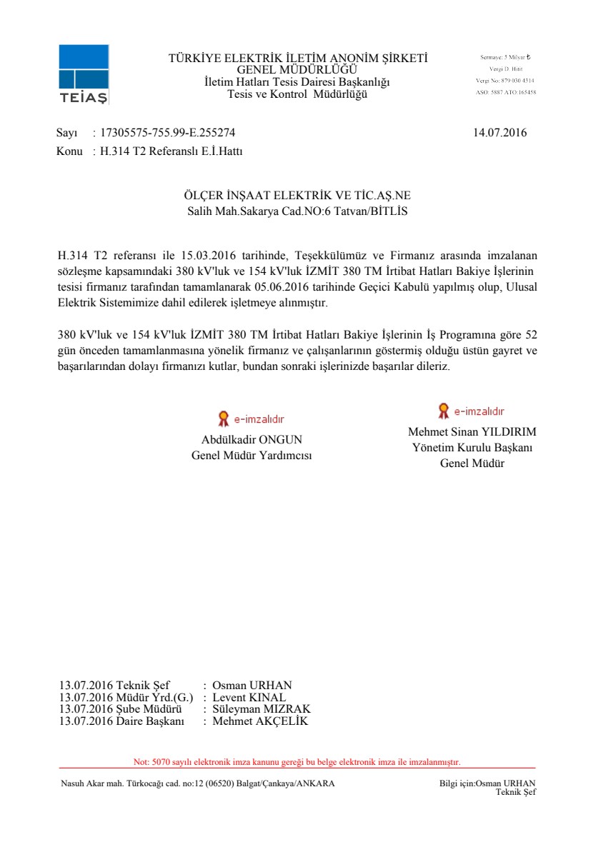 İş programından 52 gün önce teslim.
